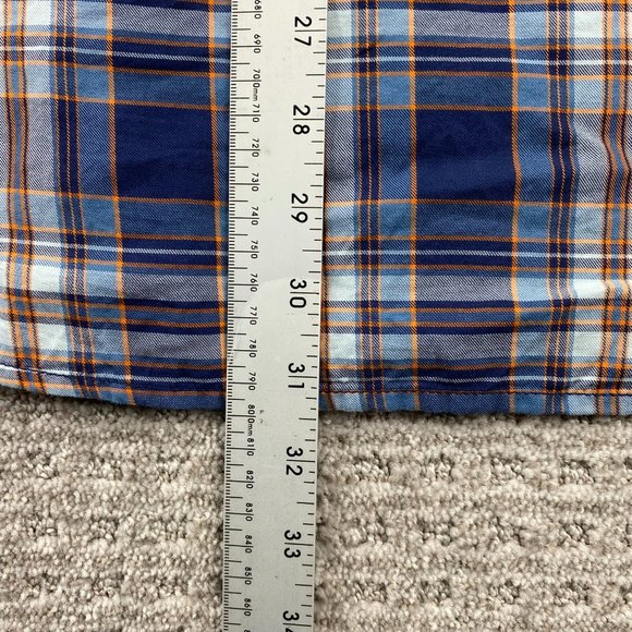 Guess Los Angeles Plaid Shirt Men Large L Blue Orange Casual Button Up Preppy - Picture 8 of 8